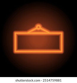 Ícone simples da marca de informação. Design plano. Néon laranja no fundo preto.ai