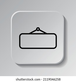 Information tag simple icon vector. Flat desing. Black icon on square button with shadow. Grey background.ai