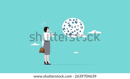 information with technical words or language that is difficult to understand, information that is complicated concept, information with jargon words in speech bubble that make woman confused