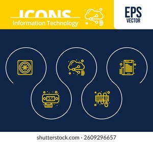 Information Technology 5 Icons vector EPS Blue and Yellow Color.eps