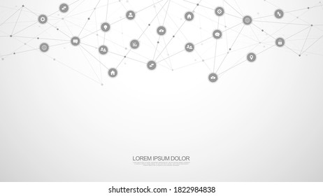 Information technology background with infographic elements and flat icons. Digital technology, network connection and communication concept. Vector illustration
