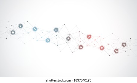 Information technology background with infographic elements and flat icons. Digital technology, network connection and communication concept. Vector illustration