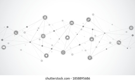 Information technology background with infographic elements and flat icons. Digital technology, network connection and communication concept. Vector illustration