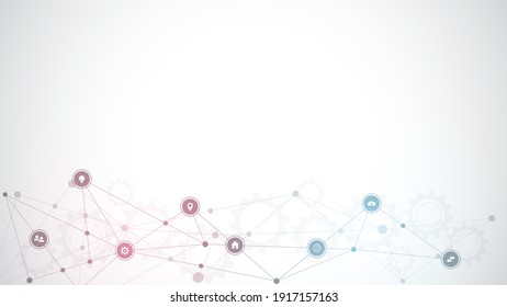 Information technology background with infographic elements and flat icons. Digital technology, network connection and communication concept. Vector illustration