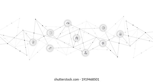 Information technology background with infographic elements and flat icons. Digital technology, network connection and communication concept. Vector illustration