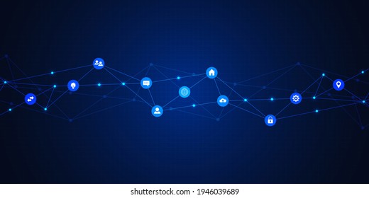 Information technology background with infographic elements and flat icons. Digital technology, network connection and communication concept. Vector illustration