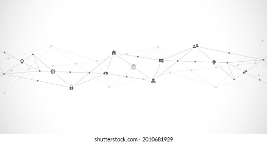Information technology background with infographic elements and flat icons. Digital technology, network connection and communication concept. Vector illustration
