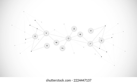 Information technology background with infographic elements and flat icons. Digital technology, network connection and communication concept. Vector illustration