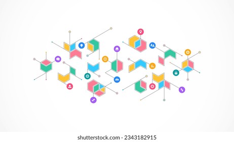 Information technology background with infographic elements and flat icons. Digital technology, network connection and communication concept. Vector illustration