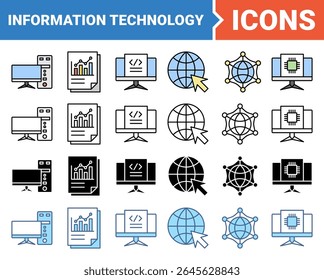 Information technology banner icon set with multiple style collection.