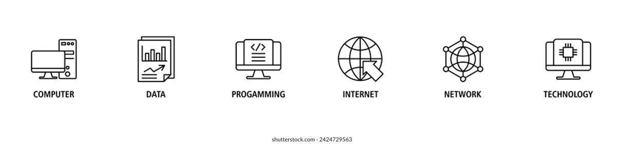 Information technology banner web icon vector illustration concept with icon of computer, data, programming, database, internet, network, and technology