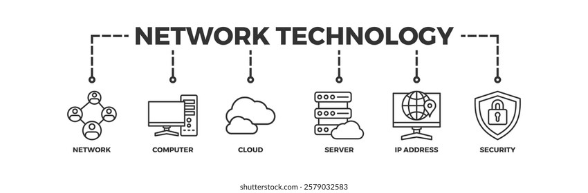 Information technology banner web icon vector illustration concept with icon of computer, data, programming, database, internet, network, and technology
