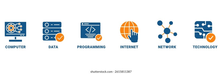 Information Technology banner web icon vector illustration concept with icon of computer, data, programming, internet, network, technology