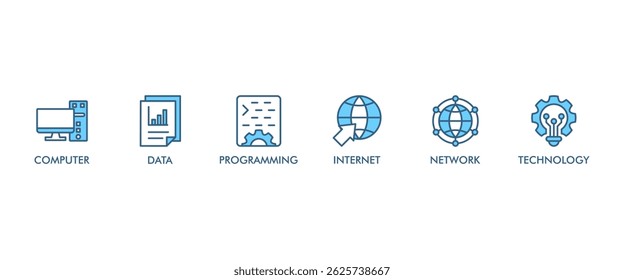 Information technology banner web icon vector illustration concept with icon of computer, data, programming, database, internet, network, and technology