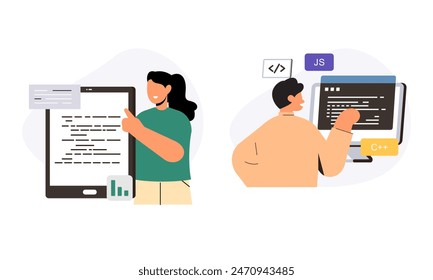 Information technology business, work in internet vector illustration