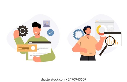 Information technology business, work in internet vector illustration