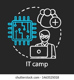 Information technology camp chalk concept icon. Employment, recognition for young professionals  idea.  Presenting new technological inventions. Vector isolated chalkboard illustration