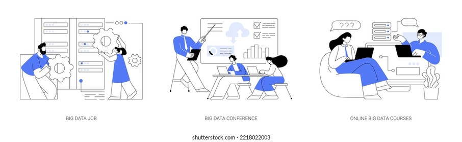 Information Technology Career Abstract Concept Vector Illustration Set. Big Data Job, Conference Presentation, Online Big Data Courses, Developer Certification, Learning Platform Abstract Metaphor.