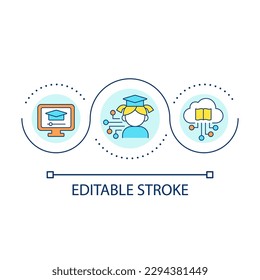 Icono del concepto de circuito educativo infantil de la tecnología de la información. Mejorar la alfabetización digital abstracta idea de línea delgada. Dibujo de contorno aislado. Trazo editable. Tipo de letra arial utilizado