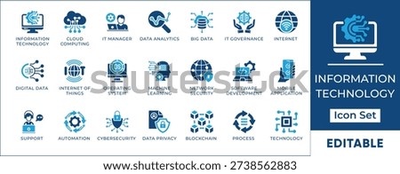 Information Technology Cloud Cybersecurity Big Data Vector Icon Set
