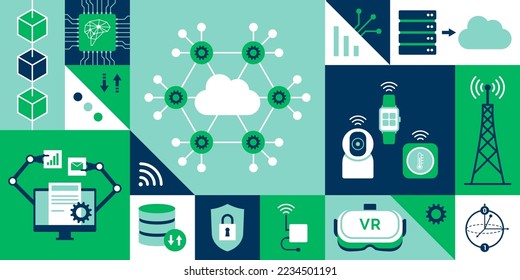 Information technology and communication innovations, background with icons