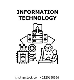 Information Technology computer network. system business. internet digital data concept. vector concept black illustration