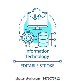Information technology concept icon. Computer science. Structuring, storing, retrieving, and sending information idea thin line illustration. Vector isolated outline drawing. Editable stroke