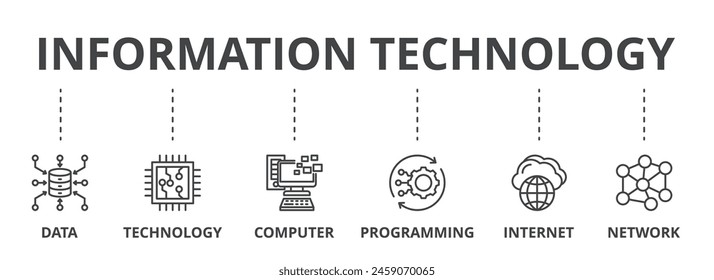Information technology concept icon illustration contain data, technology, computer, programming, internet and network.