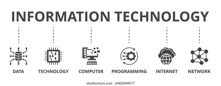 Information technology concept icon illustration contain data, technology, computer, programming, internet and network.