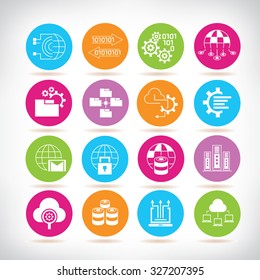 information technology, data analytics icons, network icons set