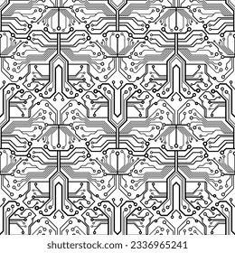 information technology design seamless pattern, vector illustration, black and white background