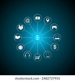 Information technology development background, access to all, security, shopping, work, just one button