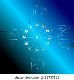 Information technology development background, access to all, security, shopping, work, just one button