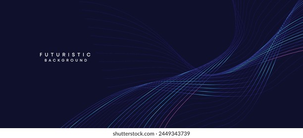 Information technology, digital age, data visualization, future technology background. Concept of futuristic technology. Smooth wave lines with purple, blue, and green gradient banner, presentation