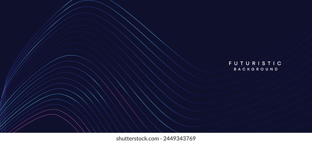 Information technology, digital age, data visualization, future technology background. Concept of futuristic technology. Smooth wave lines with purple, blue, and green gradient banner, presentation