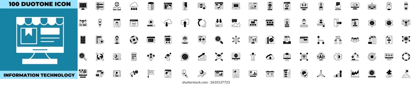 Information Technology Duotone Editable Icons set. Vector illustration in modern thin duotone style of information technology icons: cloud computing, IT manager, big data, etc