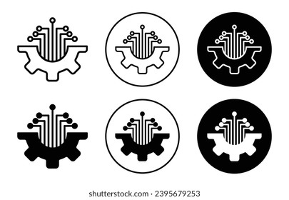 Icono del equipo de tecnología de la información. Conjunto de símbolos de red de tecnología de chip inteligente IT. logotipo de la línea vector del servicio de tecnología de la información digital digital electrónica
