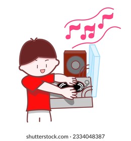 Information Technology guy (nong IT) relax with old fashioned music player