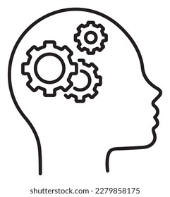 Information technology head, silhouette, gear vector icon illustration.