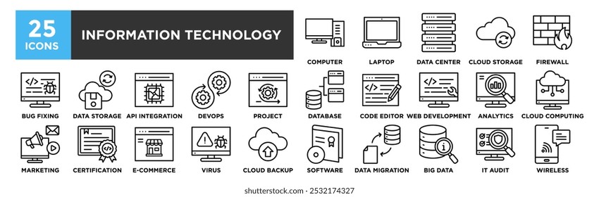 Information Technology icon collection set. Containing design digital, tech, technology, information, computer, internet