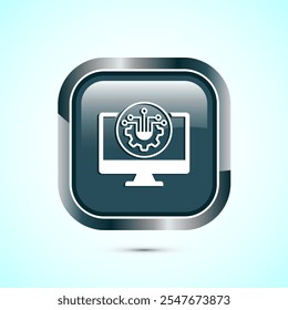 Ilustração do design do ícone da tecnologia da informação. Ícone de tecnologia digital, cor cinza quadrado botão Design