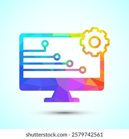 Information technology icon design illustration. Digital tech icon, low poly style