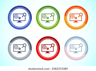 Information technology icon design illustration. Digital tech icon, 6 color button design set