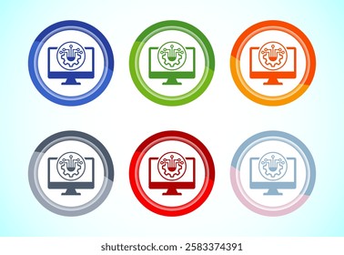 Information technology icon design illustration. Digital tech icon, 6 color button design set