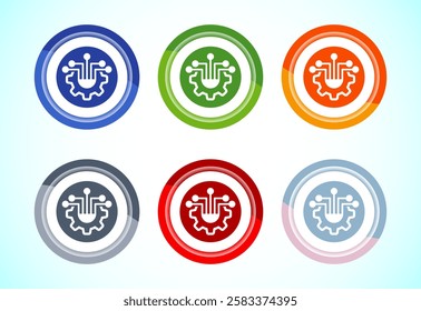 Information technology icon design illustration. Digital tech icon, 6 color button design set