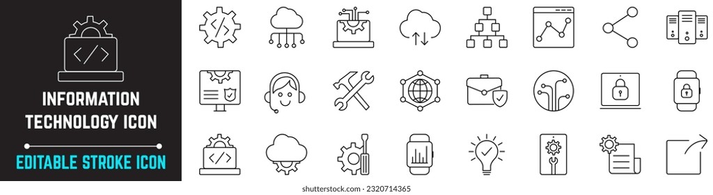 Information Technology Icon Editable Stroke Icon, IT Technology Thin Line Icons, Icon Includes: Cloud, Share, Technology, IOT, Business, Programming and many more - stock vector - Shutterstock ID 2320714365
