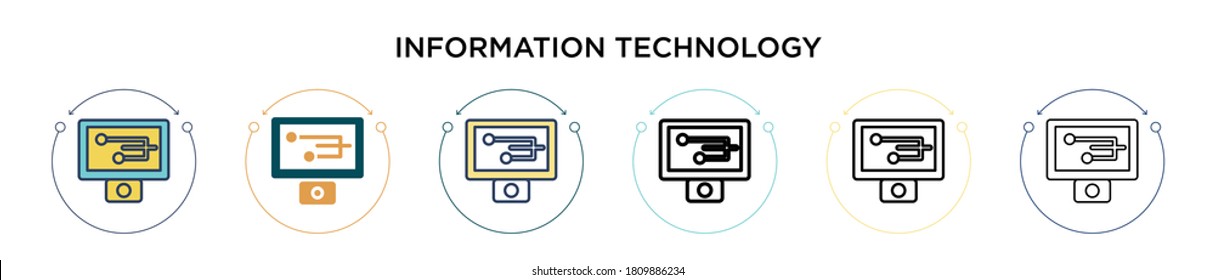 Information technology icon in filled, thin line, outline and stroke style. Vector illustration of two colored and black information technology vector icons designs can be used for mobile, ui, web