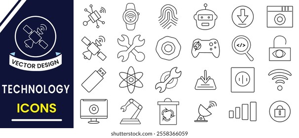 Information technology icon, Technology line icon set. Information icon, vector set. Search information customer help service, manual, rule, instruction line icon design. Vector illustrator.