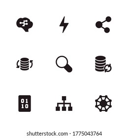 Information technology icon set and binary file with data processing, data flow and connection. Flash related information technology icon vector for web UI logo design.