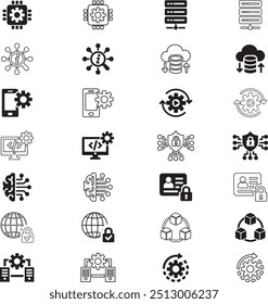 Conjunto de ícones de tecnologia da informação. computação, internet, segurança de rede e muito mais. coleção de ícones vetoriais.